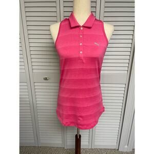 Puma sleeveless pink striped racer back polo shirt athletic women's size XS